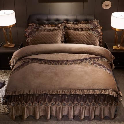 宜凡家纺 2019新款繁华似锦系列床裙四件套 繁华似锦-咖啡