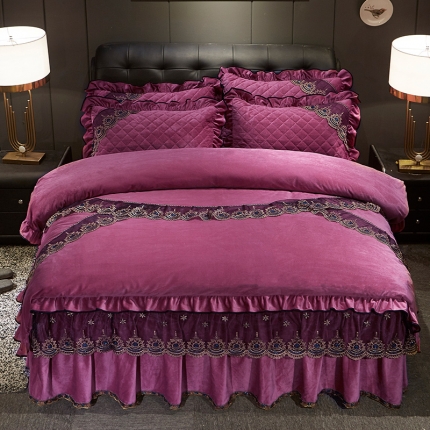 宜凡家纺 2019新款繁华似锦系列床裙四件套繁华似锦-深豆沙