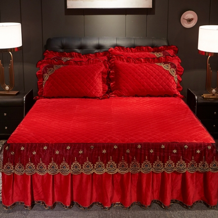 91家纺网 家纺一手货源 找家纺 宜凡家纺 2019新款繁华似锦系列单品床裙三边繁华似锦-大红