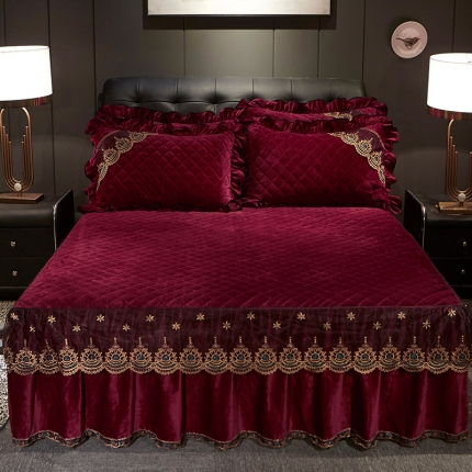 91家纺网 家纺一手货源 找家纺 宜凡家纺 2019新款繁华似锦系列单品床裙三边繁华似锦-酒红