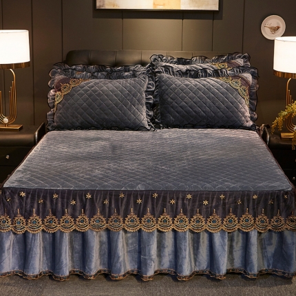 91家纺网 家纺一手货源 找家纺 宜凡家纺 2019新款繁华似锦系列单品床裙三边繁华似锦-银灰