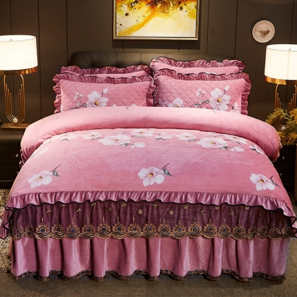 91家纺网 家纺一手货源 找家纺 （总）宜凡家纺 2019新款水晶绒印花系列床裙四件套