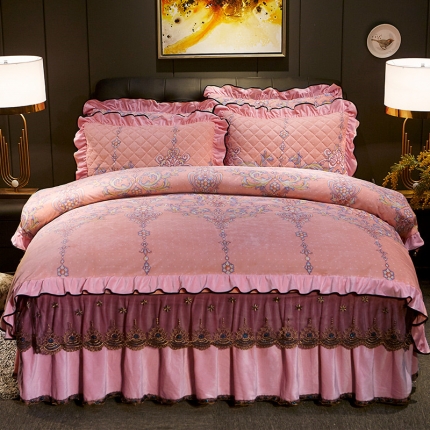 91家纺网 家纺一手货源 找家纺 （总）宜凡家纺 2019新款水晶绒印花系列床裙四件套