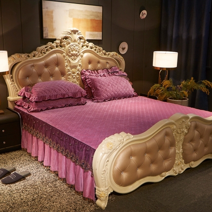 宜凡家纺2019新款繁华似锦系列单品床裙两边繁华似锦-浅豆沙