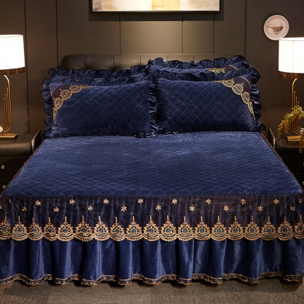 宜凡家纺 2019新款繁华似锦系列单品床裙三边繁华似锦-宝蓝