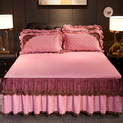 宜凡家纺 2019新款繁华似锦系列单品床裙三边繁华似锦-粉玉
