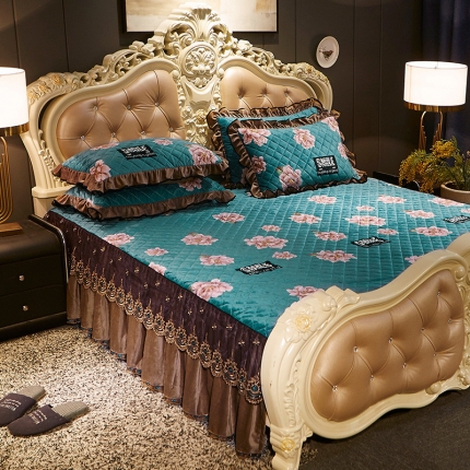 91家纺网 家纺一手货源 找家纺 宜凡家纺 2019新款水晶绒印花系列单床裙两边 锦瑟年华