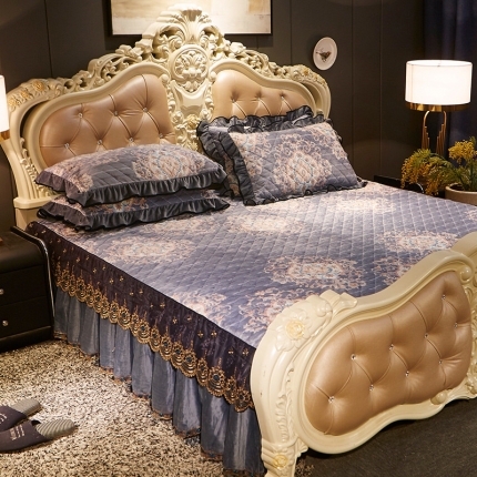 91家纺网 家纺一手货源 找家纺 宜凡家纺 2019新款水晶绒印花系列单床裙两边 万顷琉璃