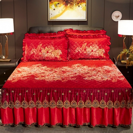 91家纺网 家纺一手货源 找家纺 （总）宜凡家纺 2019新款水晶绒印花系列单床裙三边