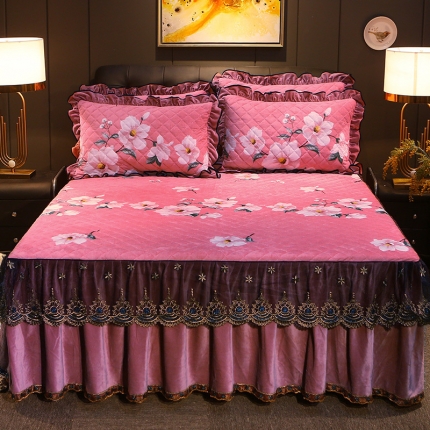 91家纺网 家纺一手货源 找家纺 （总）宜凡家纺 2019新款水晶绒印花系列单床裙三边