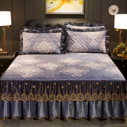 91家纺网 家纺一手货源 找家纺 （总）宜凡家纺 2019新款水晶绒印花系列单床裙三边