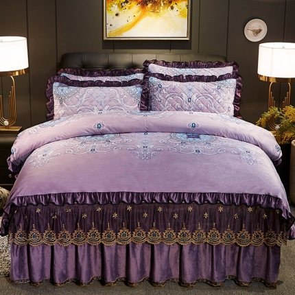 宜凡家纺 2019新款水晶绒印花系列床裙四件套 倾城