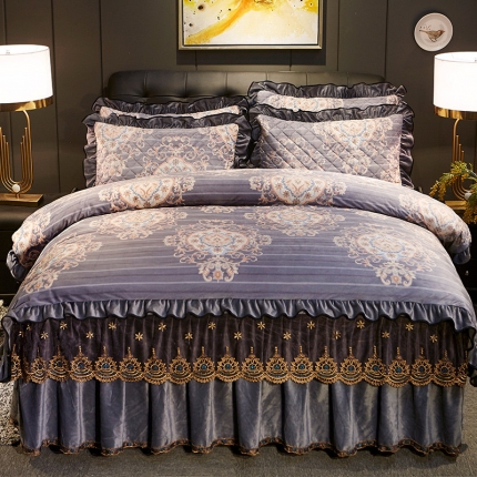 宜凡家纺 2019新款水晶绒印花系列床裙四件套 万顷琉璃