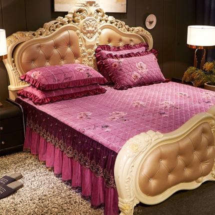 宜凡家纺 2019新款水晶绒印花系列单床裙两边 诗意