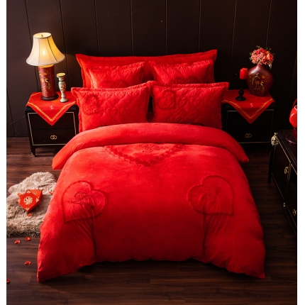 91家纺网 家纺一手货源 找家纺 （总）宜凡家纺 2019加厚水晶绒刺绣婚庆四件套