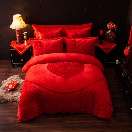 91家纺网 家纺一手货源 找家纺 （总）宜凡家纺 2019加厚水晶绒刺绣婚庆四件套