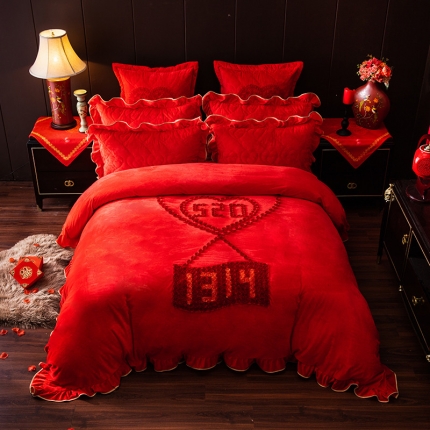 91家纺网 家纺一手货源 找家纺 （总）宜凡家纺 2019加厚水晶绒刺绣婚庆四件套