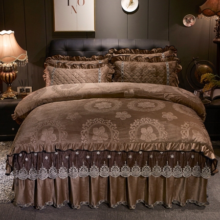 91家纺网 家纺一手货源 找家纺 （总）宜凡家纺 2019新款水晶绒夹棉床裙四件套