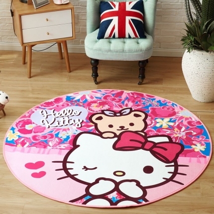 91家纺网 家纺一手货源 找家纺 卡初家居 2018新款正版授权KT圆地垫 碎花KT