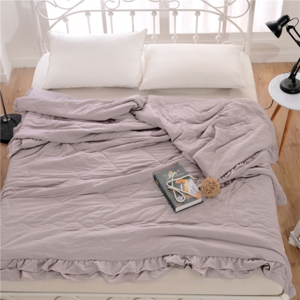 畅畅家纺 双边荷叶边简约时尚款水洗棉夏被 灰色