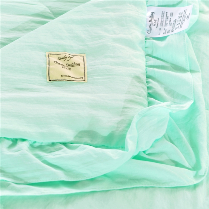 91家纺网 家纺一手货源 找家纺 畅畅家纺 双边荷叶边简约时尚款水洗棉夏被 水绿