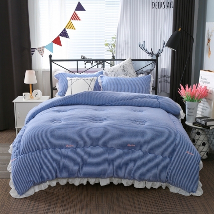 91家纺网 家纺一手货源 找家纺 （总）畅畅家纺 韩版荷叶边时尚小清新条纹水洗棉冬被