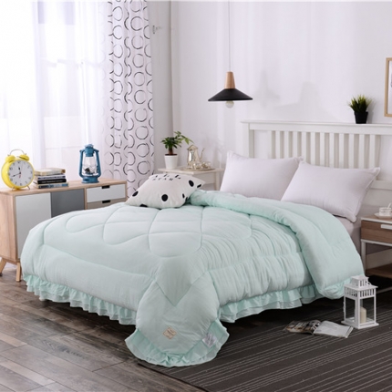 畅畅家纺 简约时尚双层荷叶边纯色水洗棉冬被  浅绿色
