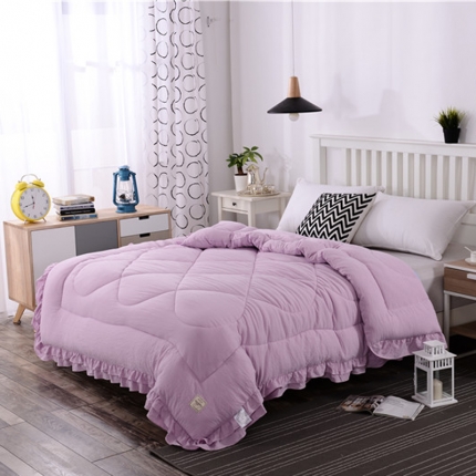 畅畅家纺 简约时尚双层荷叶边纯色水洗棉冬被   紫色