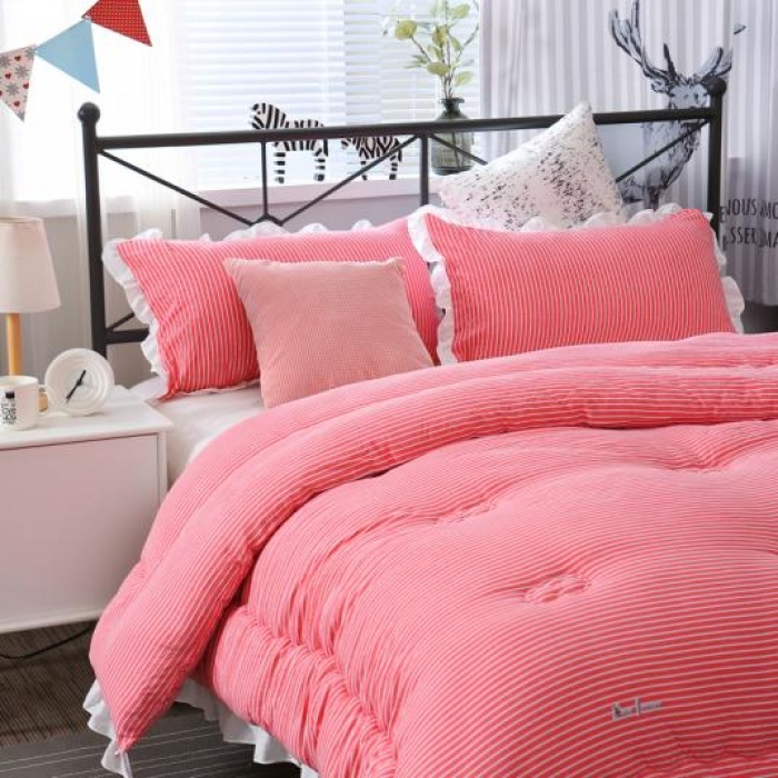 91家纺网 家纺一手货源 找家纺 （总）畅畅家纺 韩版荷叶边时尚小清新条纹水洗棉冬被