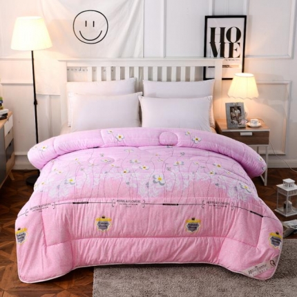 91家纺网 家纺一手货源 找家纺 畅畅家纺 亲肤绒磨毛羽丝绒冬被花满魁-粉