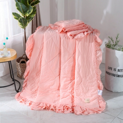 91家纺网 家纺一手货源 找家纺 畅畅家纺 双层荷叶边水洗棉夏被空调被夏凉被可搭配四件套玉色