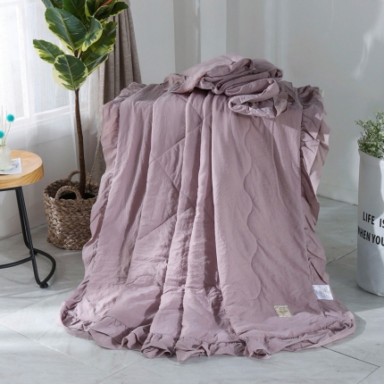 畅畅家纺 双层荷叶边水洗棉夏被空调被夏凉被可搭配四件套灰色