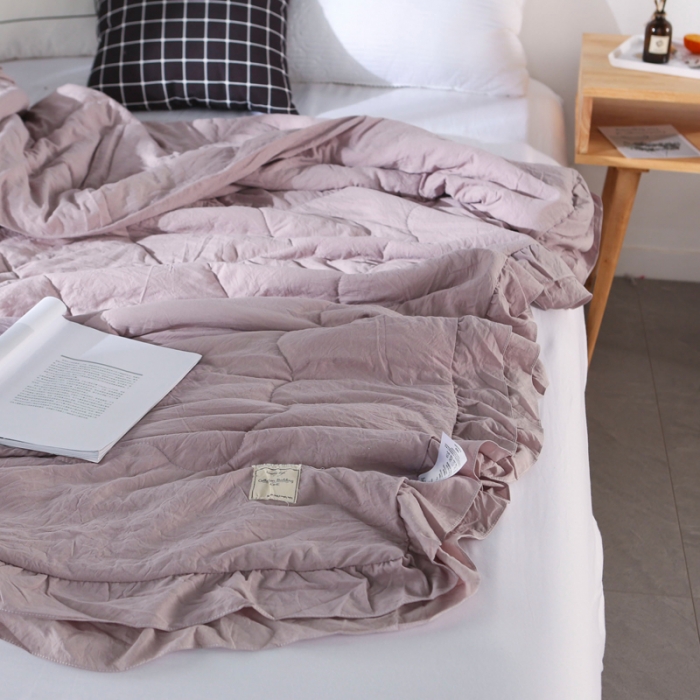 91家纺网 家纺一手货源 找家纺 畅畅家纺 双层荷叶边水洗棉夏被空调被夏凉被可搭配四件套灰色