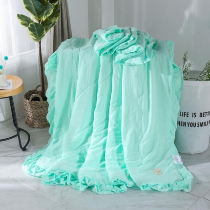 畅畅家纺 双层荷叶边水洗棉夏被空调被夏凉被可搭配四件套水绿
