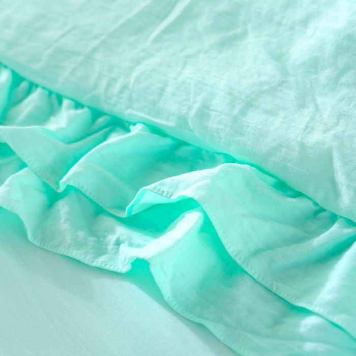 91家纺网 家纺一手货源 找家纺 畅畅家纺 双层荷叶边水洗棉夏被空调被夏凉被可搭配四件套水绿