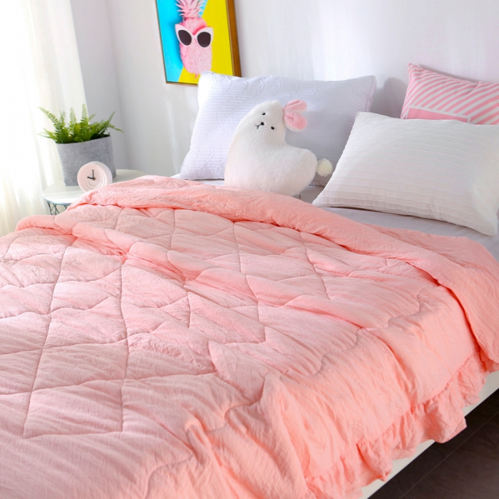 91家纺网 家纺一手货源 找家纺 畅畅家纺 双层荷叶边水洗棉夏被空调被夏凉被可搭配四件套玉色