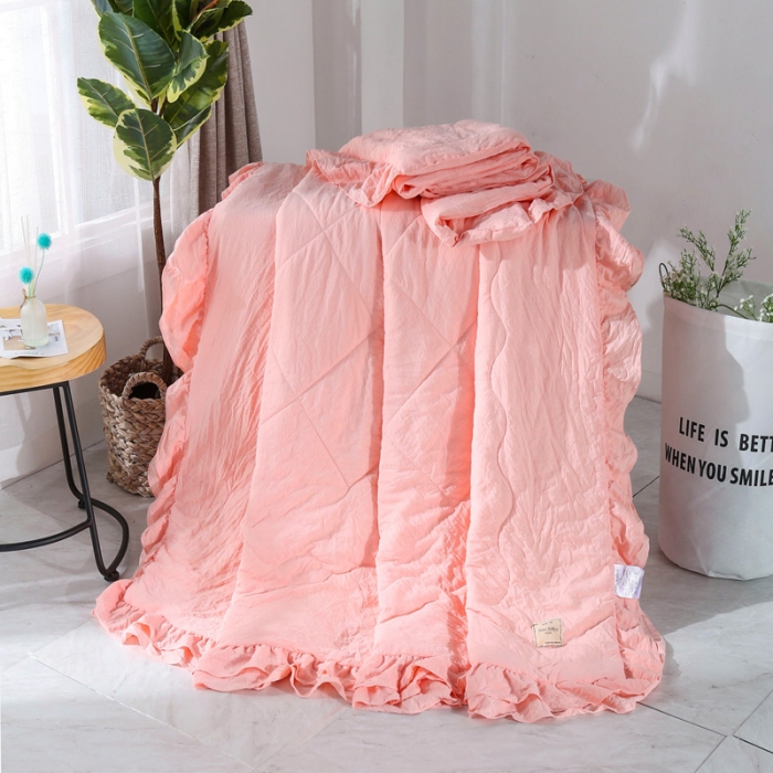 91家纺网 家纺一手货源 找家纺 畅畅家纺 双层荷叶边水洗棉夏被空调被夏凉被可搭配四件套玉色