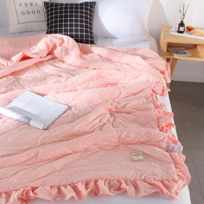 91家纺网 家纺一手货源 找家纺 畅畅家纺 双层荷叶边水洗棉夏被空调被夏凉被可搭配四件套玉色