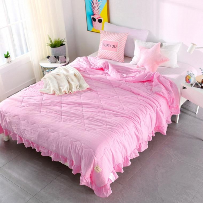 91家纺网 家纺一手货源 找家纺 （总）畅畅家纺 双层荷叶边水洗棉夏被空调被夏凉被可搭配四件套