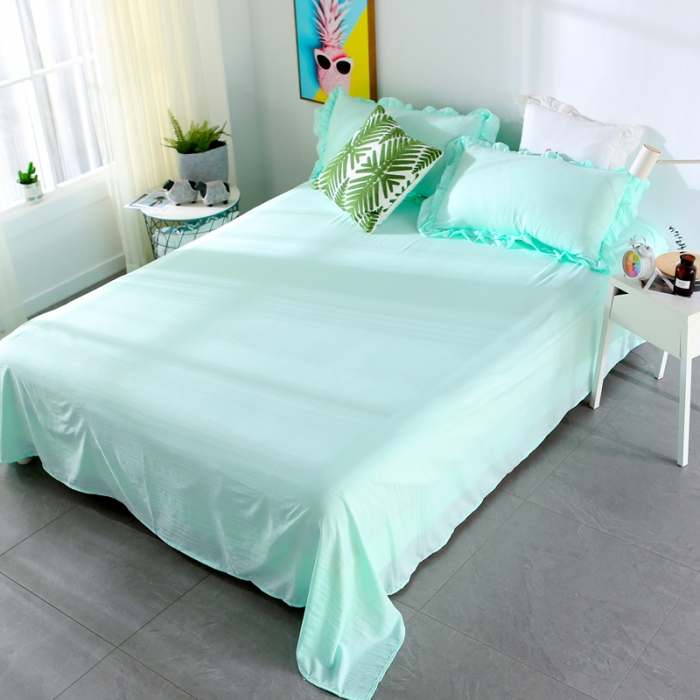 91家纺网 家纺一手货源 找家纺 畅畅家纺 双层荷叶边水洗棉夏被空调被夏凉被可搭配四件套水绿