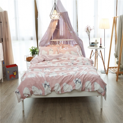 91家纺网 家纺一手货源 找家纺 棉眠 13372全棉四件套床单款安妮-粉