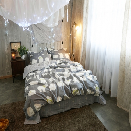 91家纺网 家纺一手货源 找家纺 棉眠 13372全棉四件套床单款安妮-灰