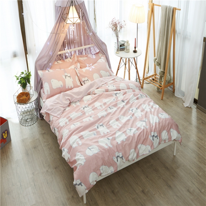 91家纺网 家纺一手货源 找家纺 棉眠 13372全棉四件套床单款安妮-粉