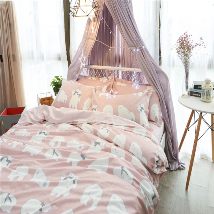 91家纺网 家纺一手货源 找家纺 棉眠 13372全棉四件套床单款安妮-粉