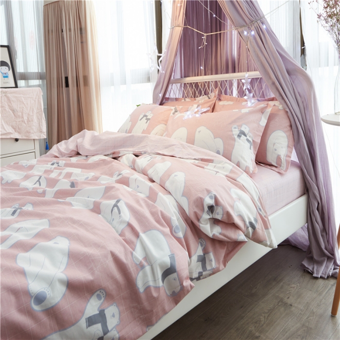 91家纺网 家纺一手货源 找家纺 棉眠 13372全棉四件套床单款安妮-粉