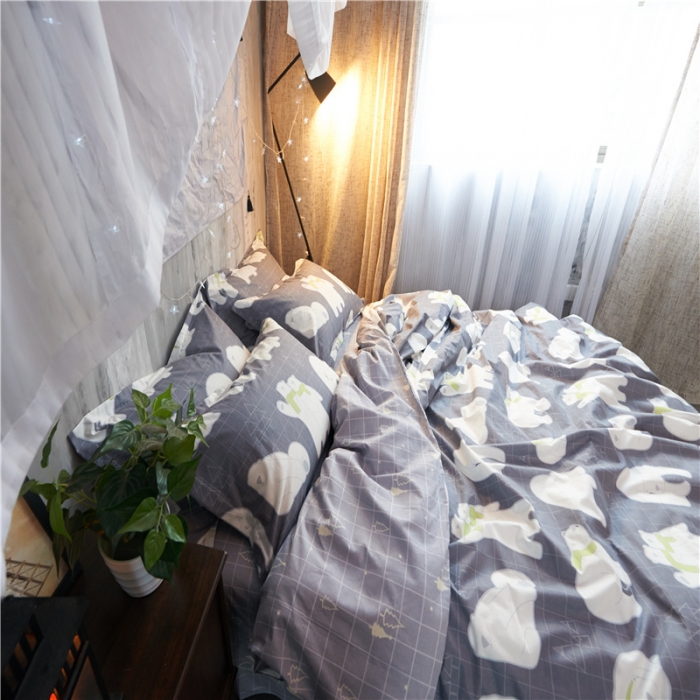 91家纺网 家纺一手货源 找家纺 棉眠 13372全棉四件套床单款安妮-灰