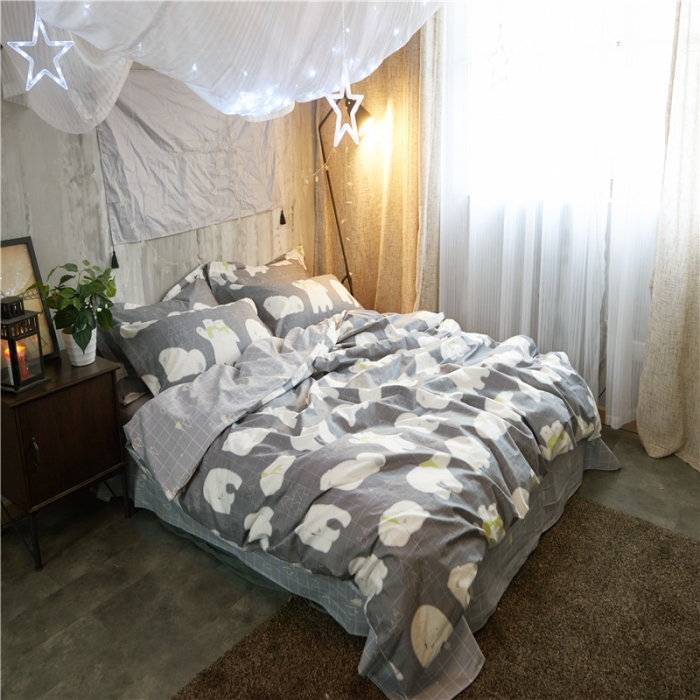 91家纺网 家纺一手货源 找家纺 棉眠 13372全棉四件套床单款安妮-灰