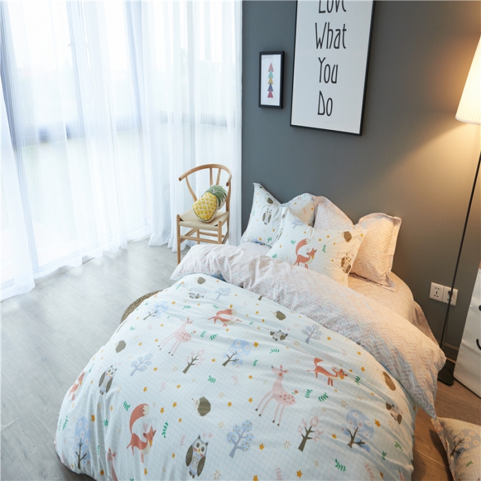 91家纺网 家纺一手货源 找家纺 棉眠 13372全棉四件套床单款萌宠世界