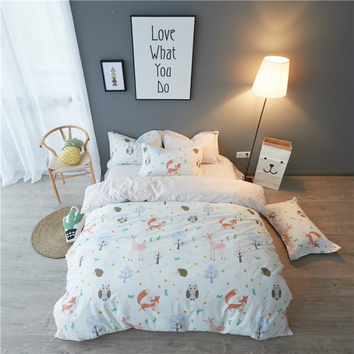 91家纺网 家纺一手货源 找家纺 棉眠 13372全棉四件套床单款萌宠世界