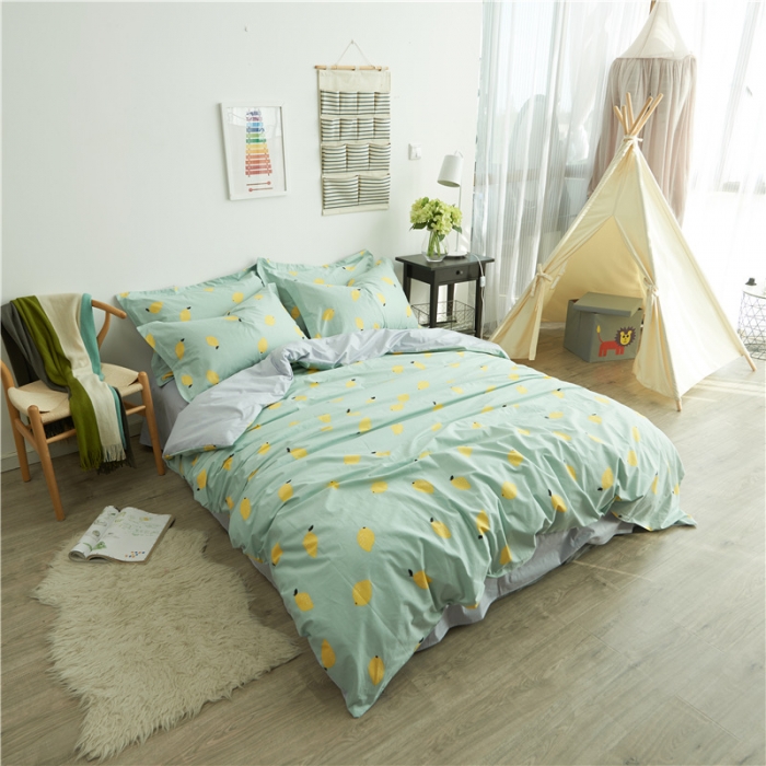 91家纺网 家纺一手货源 找家纺 棉眠 13372全棉四件套床单款柠檬很萌